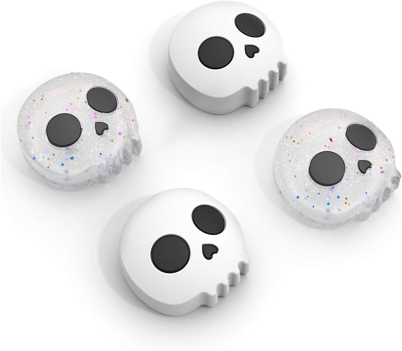 Jemdo Thumb Grips Compatible with Nintendo Switch 2 (2025) – 4pcs White/Glitter Skull Design Silicone Joystick Caps, Comfortable Controller Stick Cover Gifts for Kids & Gamers - Image 1
